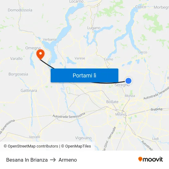 Besana In Brianza to Armeno map