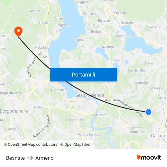 Besnate to Armeno map