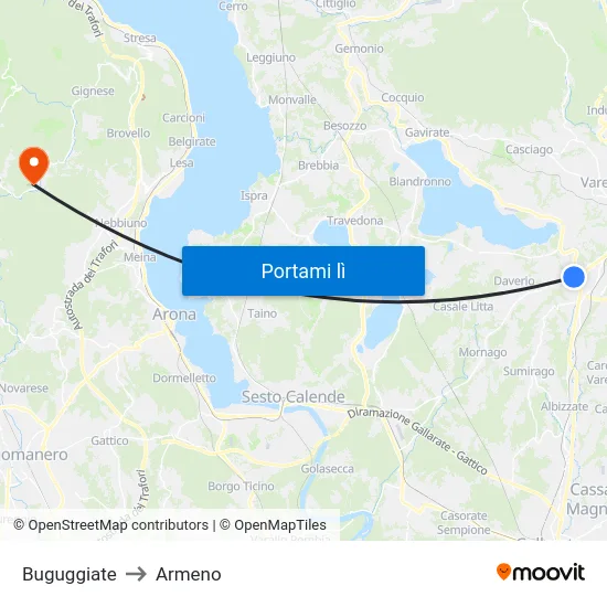 Buguggiate to Armeno map