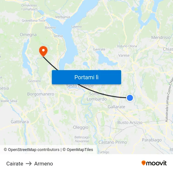 Cairate to Armeno map