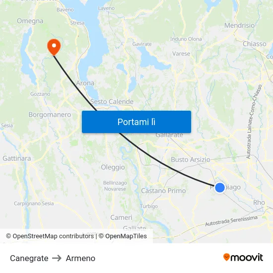 Canegrate to Armeno map