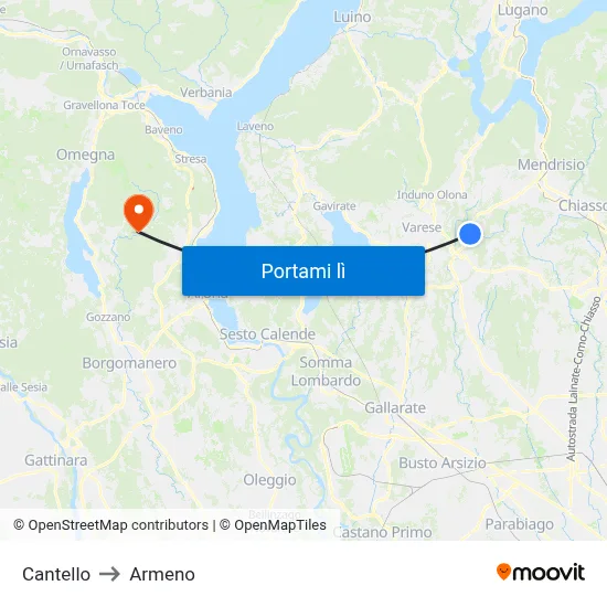 Cantello to Armeno map