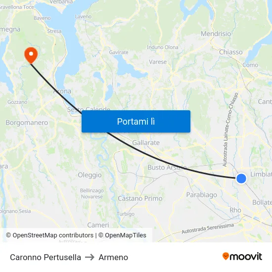 Caronno Pertusella to Armeno map