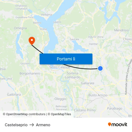 Castelseprio to Armeno map