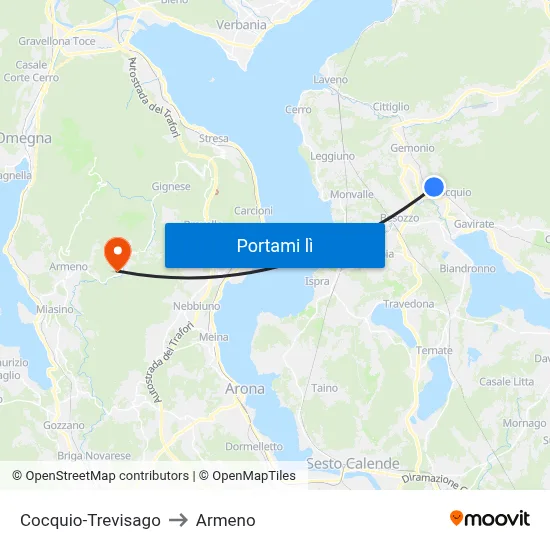 Cocquio-Trevisago to Armeno map