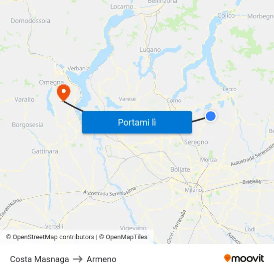 Costa Masnaga to Armeno map