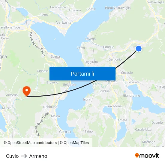 Cuvio to Armeno map