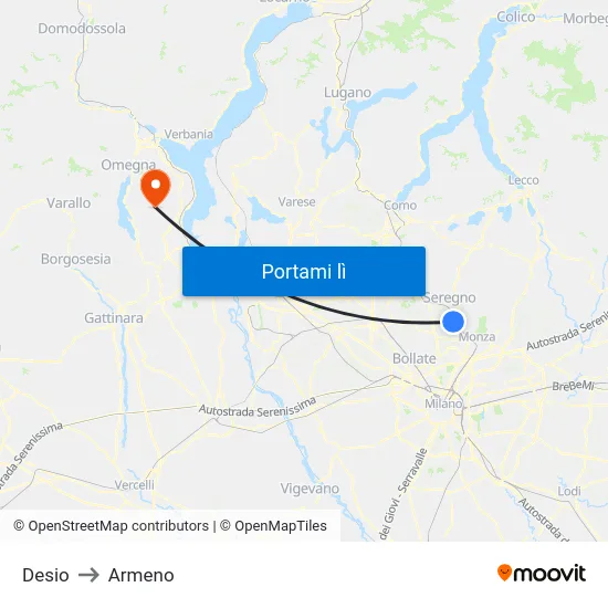 Desio to Armeno map