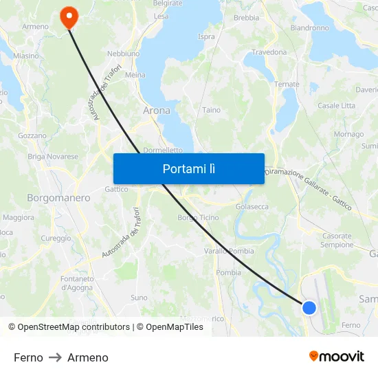 Ferno to Armeno map