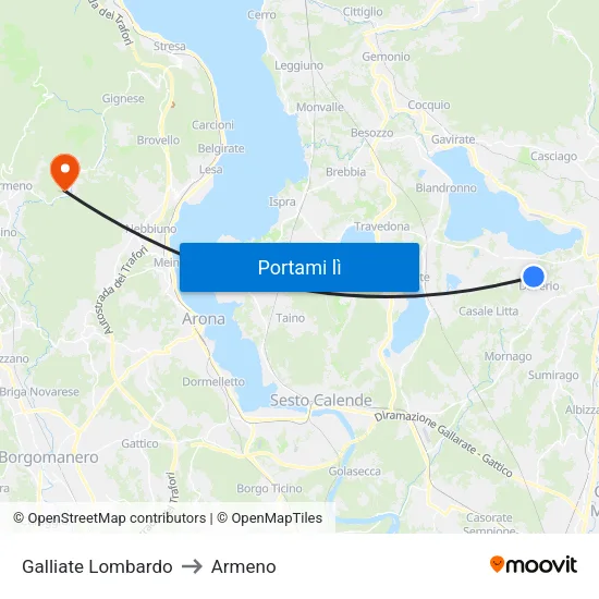 Galliate Lombardo to Armeno map