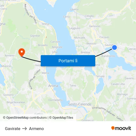 Gavirate to Armeno map