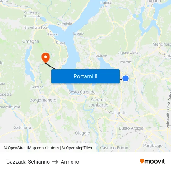 Gazzada Schianno to Armeno map