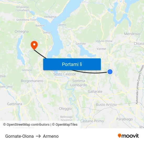 Gornate-Olona to Armeno map