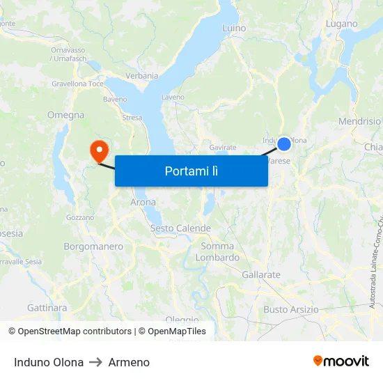 Induno Olona to Armeno map