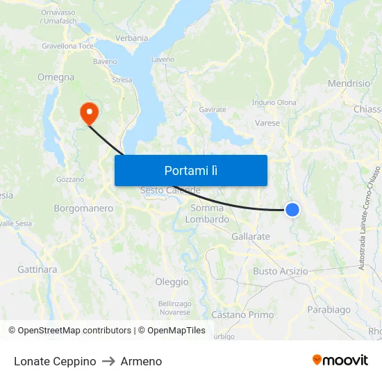 Lonate Ceppino to Armeno map