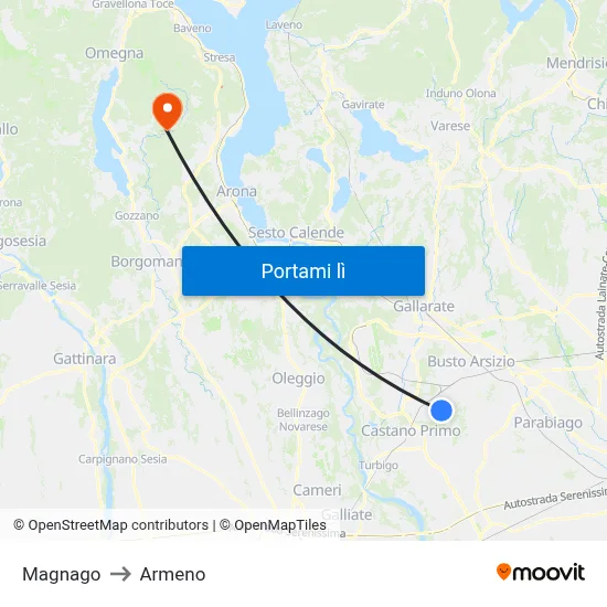 Magnago to Armeno map