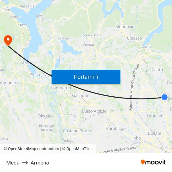 Meda to Armeno map