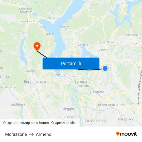 Morazzone to Armeno map