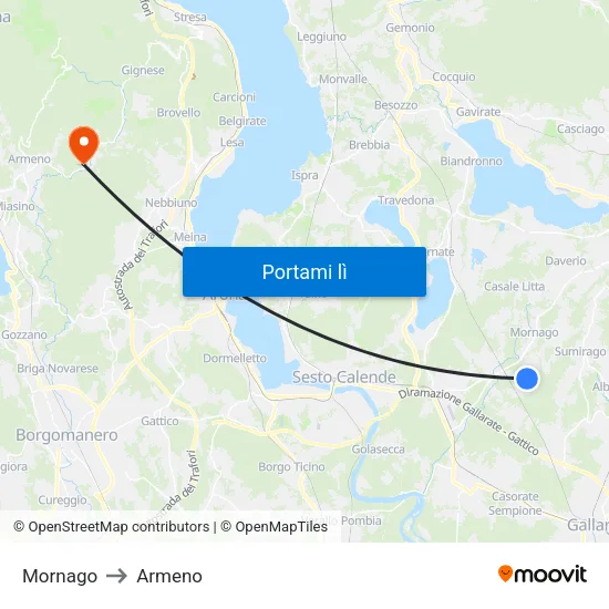 Mornago to Armeno map