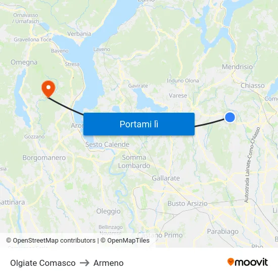 Olgiate Comasco to Armeno map