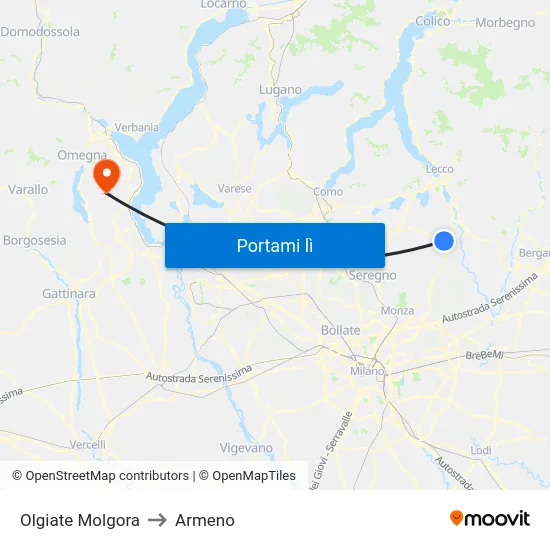 Olgiate Molgora to Armeno map