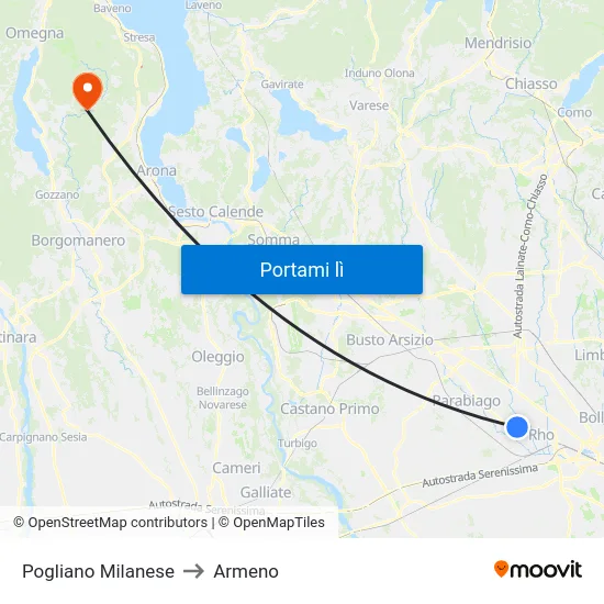 Pogliano Milanese to Armeno map