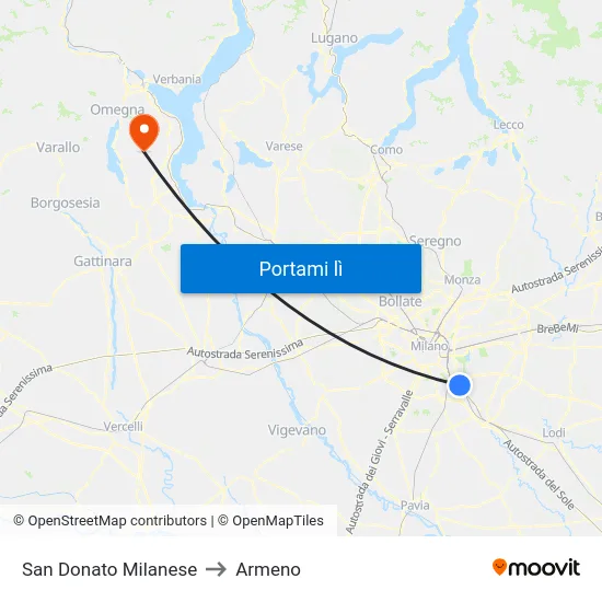 San Donato Milanese to Armeno map