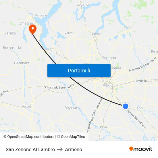 San Zenone Al Lambro to Armeno map