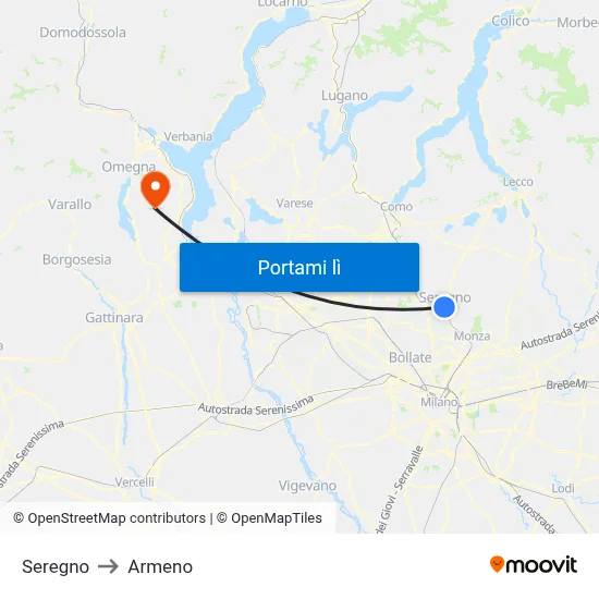 Seregno to Armeno map