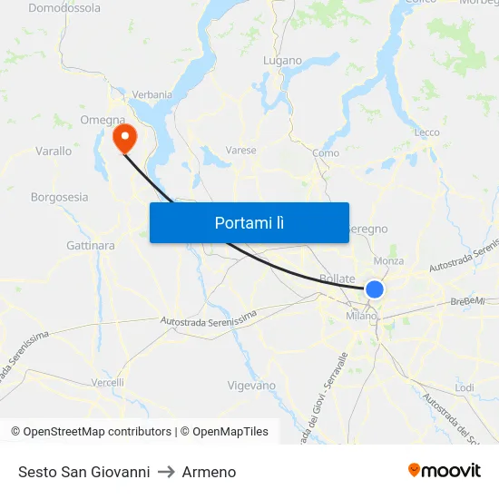 Sesto San Giovanni to Armeno map