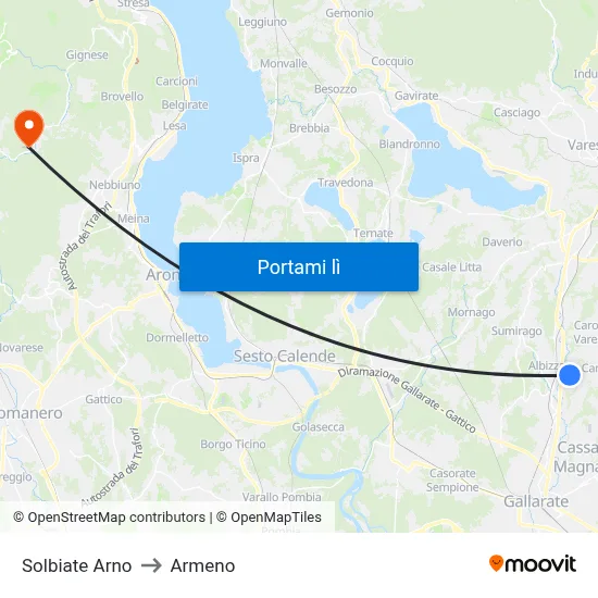 Solbiate Arno to Armeno map