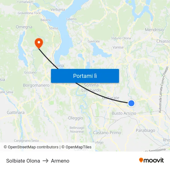 Solbiate Olona to Armeno map