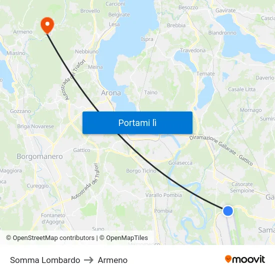Somma Lombardo to Armeno map