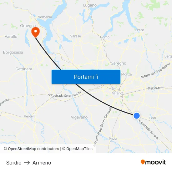 Sordio to Armeno map