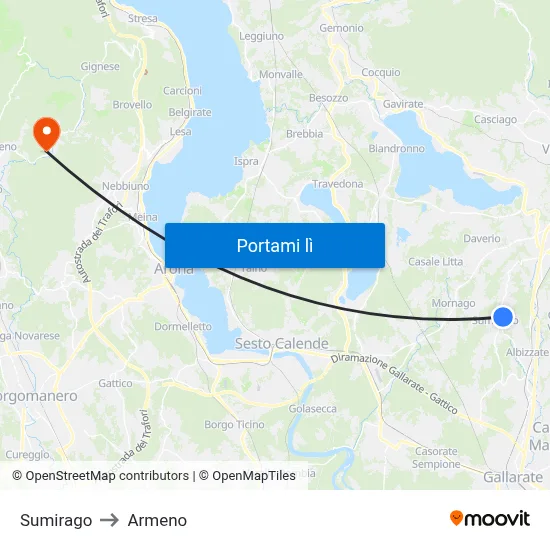 Sumirago to Armeno map