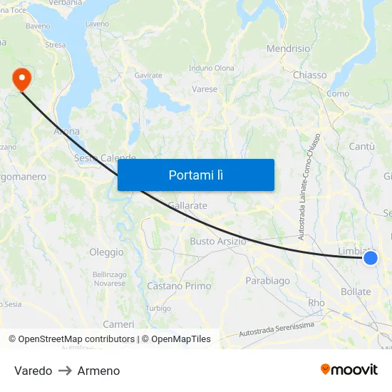 Varedo to Armeno map