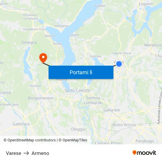 Varese to Armeno map