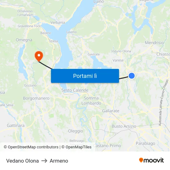 Vedano Olona to Armeno map