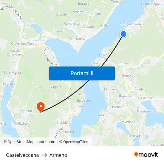 Castelveccana to Armeno map