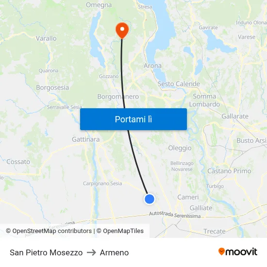 San Pietro Mosezzo to Armeno map