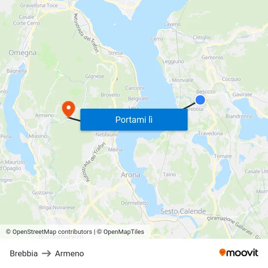 Brebbia to Armeno map