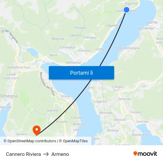 Cannero Riviera to Armeno map