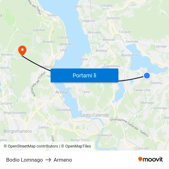 Bodio Lomnago to Armeno map