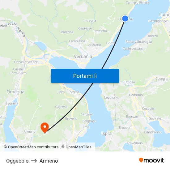 Oggebbio to Armeno map