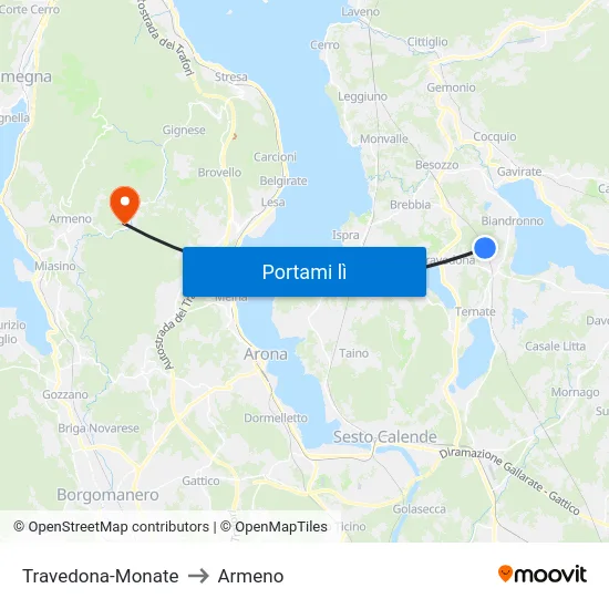 Travedona-Monate to Armeno map