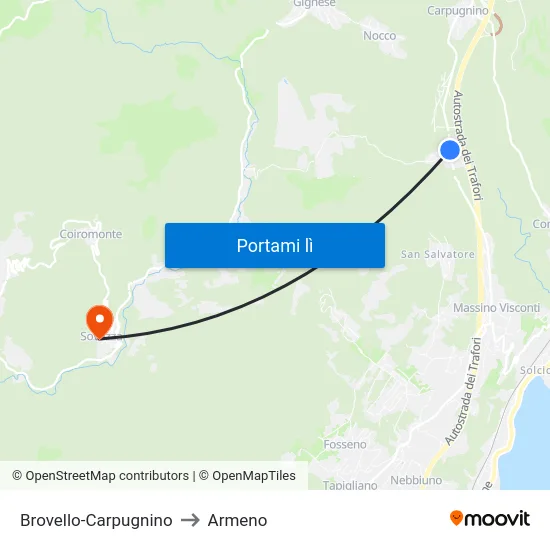 Brovello-Carpugnino to Armeno map