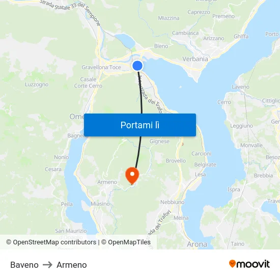 Baveno to Armeno map