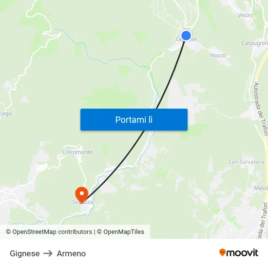 Gignese to Armeno map