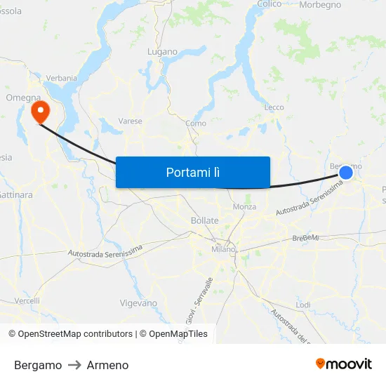 Bergamo to Armeno map