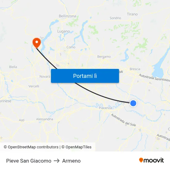 Pieve San Giacomo to Armeno map